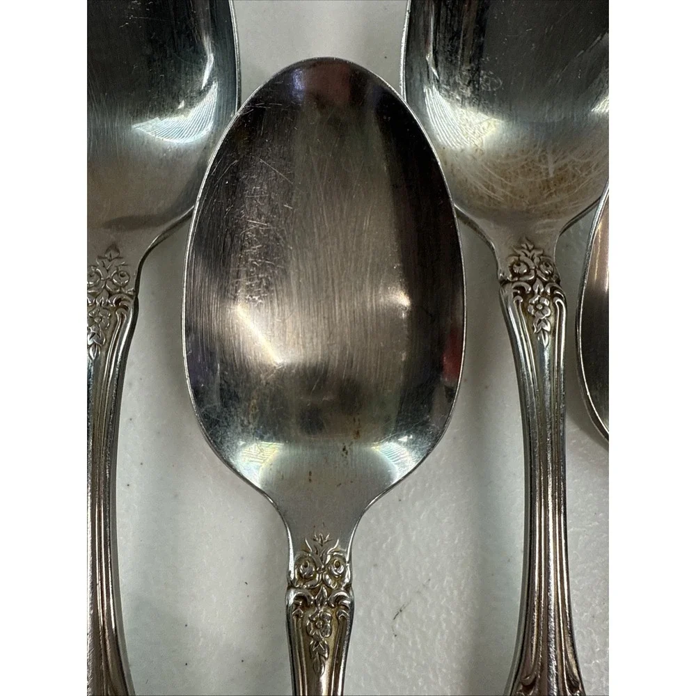 Oneida Pembrooke Renoir Set of 4 Soup 1 Dessert Spoons Stainless Flatware‎ Heir